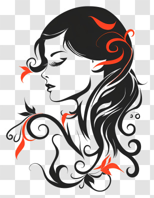 Corner - Elegant Woman Silhouette With Floral Design Transparent PNG