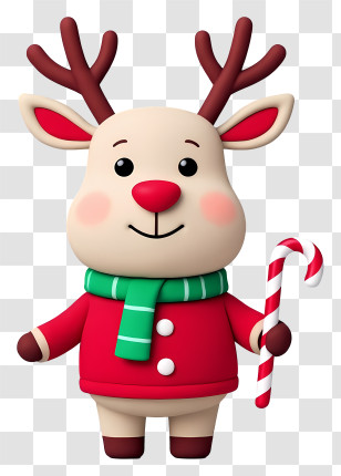 Cute Cartoon Reindeer - Festive Reindeer With Candy Cane Transparent PNG