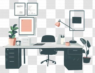 Office - Stylish Modern Office Desk Setup With Chairs And Decor Transparent PNG