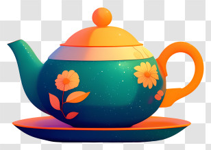 Teapot - Teal Orange Floral Teapot Transparent PNG