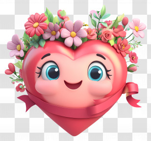 Kawaii Heart - Cute Heart Illustration With Flowers Transparent PNG