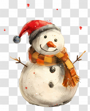 Christmas Snowman - Smiling Snowman With Red Hat And Scarf Transparent PNG