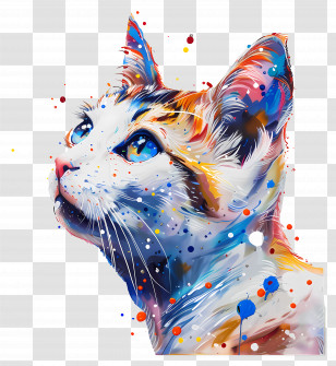 Oil Painting - Colorful Cat Art Transparent PNG