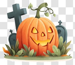 Pumpkin With Grave Yard - Jack-o'-Lantern In Graveyard Transparent PNG