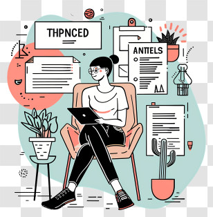 Interview - Woman With Tablet In Workspace Illustration Transparent PNG