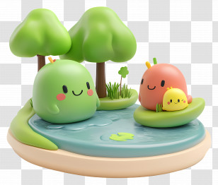 Kawaii Character - Cute Cartoon Creatures By The Pond Transparent PNG