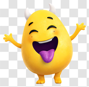 Cheerful Cartoon Monster - Yellow Happy Horned Monster Transparent PNG