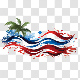 Costa Rica Independence Day - Tropical Palm Trees And Waves Illustration Transparent PNG