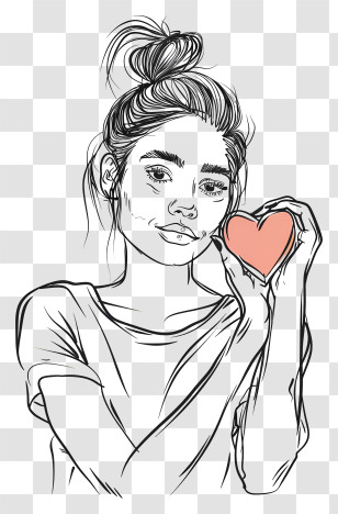 Heart - Girl Holding Heart Sketch Transparent PNG