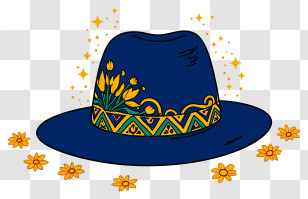 Mariachi Hat - Blue Fedora With Floral Band Transparent PNG