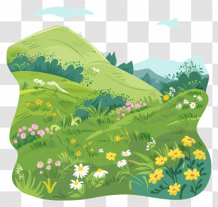 Hill Country - Lush Green Meadow With Flowers Transparent PNG