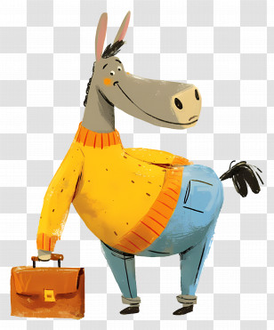 Cartoon Donkey - Donkey In Yellow Sweater With Briefcase Transparent PNG