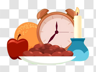 Plate Of Food - Clock And Fruits With Candle For Nowruz Transparent PNG