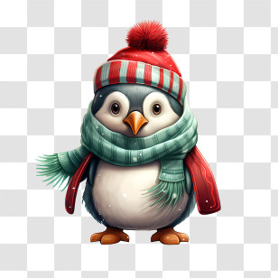 Christmas Penguin - Adorable Penguin In Winter Attire Transparent PNG