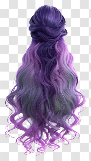 Long Hair Wig - Stylized Purple Ombre Wavy Hair Illustration Transparent PNG