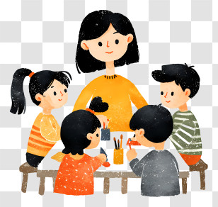 Teacher In Classroom - Teacher With Children In Art Class Transparent PNG