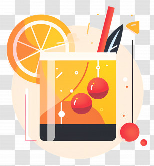 Cocktail - Refreshing Orange Drink With Cherry And Straw Transparent PNG