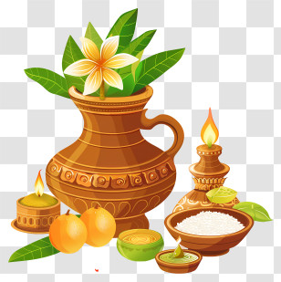 Happy Ugadi - Traditional Harvest Pot And Decorations Transparent PNG