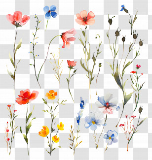 Flower Background - Delicate Watercolor Flowers In Botanical Artwork Transparent PNG