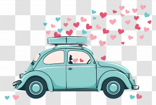 Love Design - Car With Hearts Artwork In Pastel Colors Transparent PNG