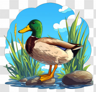 Cartoon Duck - Duck Standing By The Water In Nature Scene Transparent PNG