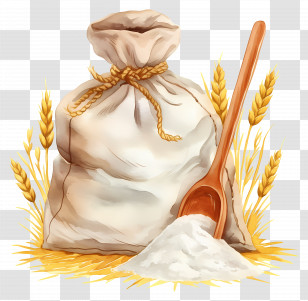 Corn Flour - Flour Bag And Wheat Stalks With Wooden Scoop Transparent PNG