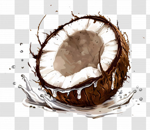 Coconut - Fresh Coconut With Splashing Milk Transparent PNG
