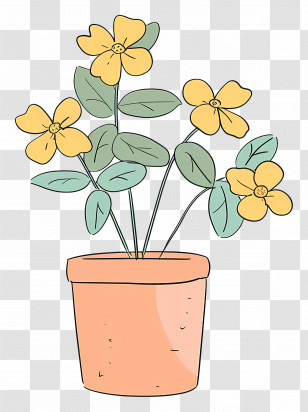 Flower Pot - Cute Potted Plant With Yellow Flowers Transparent PNG