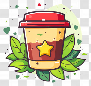 Cup Of Coffee - Coffee Cup With Star And Leaves Transparent PNG