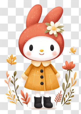 My Melody In Autumn - Red-Hooded Character With Autumn Flowers Transparent PNG