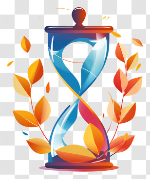 Renewal Day - Colorful Hourglass With Leaves Transparent PNG