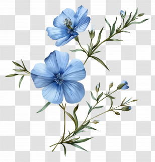 Blue Linum Perenne - Delicate Wild Blue Flowers And Stems Illustration Transparent PNG