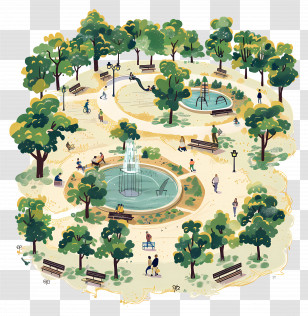 Urban Park - Park With Fountains And Trees Transparent PNG