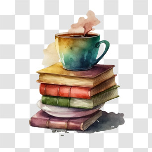 Watercolor Stack Of Books
 - Coffee Cup On Stacked Books Illustration Transparent PNG