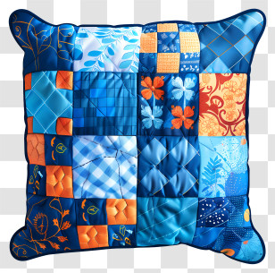 Blue Pillow - Colorful Patchwork Pillow Transparent PNG