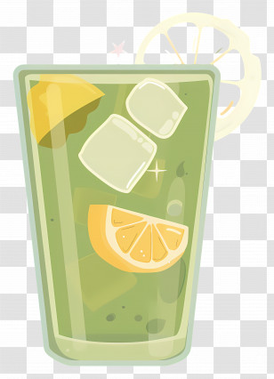 Lemon Tea - Glass Of Green Lemonade With Ice Cubes Transparent PNG