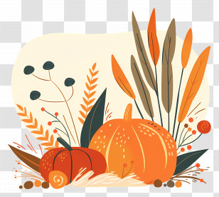 Autumn Harvest - Harvest Themed Pumpkins And Autumn Plants Transparent PNG