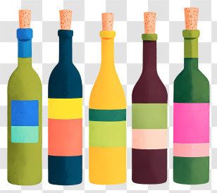 Colorful Spirits - Five Colorful Wine Bottles Transparent PNG