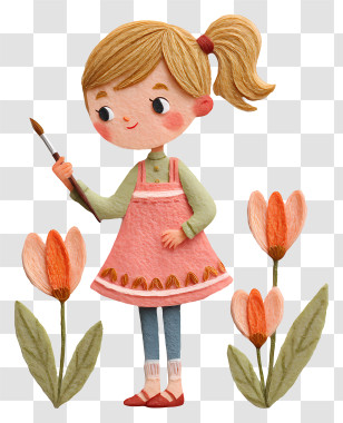 Girl Making Spring Painting - Girl Painting With Flowers Transparent PNG