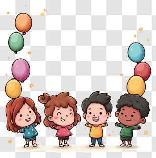 Happy Childrens Day - Happy Children With Colorful Balloons Transparent PNG