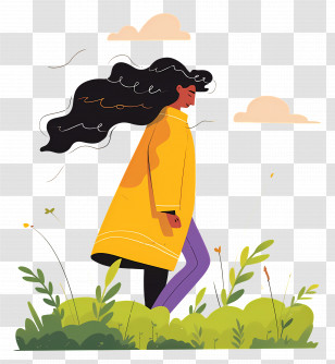 Windy Day - Illustration Of A Woman Walking In Nature Transparent PNG