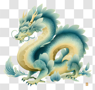 Chinese Zodiac - Teal Dragon With Gold Accents Transparent PNG
