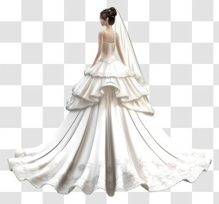 Psd 3d Bride Dress - Illustration Of A Bridal Gown With Long Train Transparent PNG