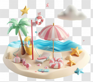 Summer Begins - Tropical Beach Vacation Setup And Scene Transparent PNG