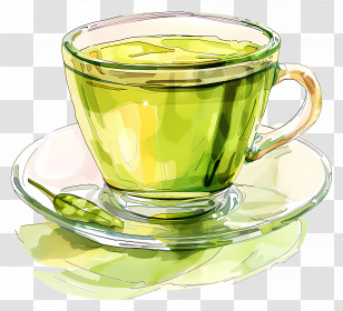 Green Tea In Watercolor Glass Cup - Green Tea In A Glass Cup Watercolor Illustration Transparent PNG