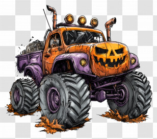Halloween Monster Truck - Halloween Monster Truck With Pumpkin Decoration Transparent PNG