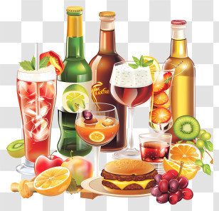 Food Drinks - Assorted Beverages And Food Transparent PNG