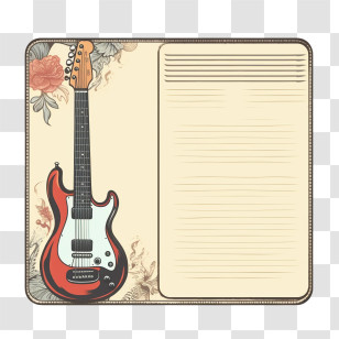 Notes Template - Electric Guitar With Notepad And Floral Background Transparent PNG