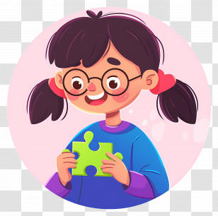 Girl Playing Puzzle - Cute Girl Holding Puzzle Piece Transparent PNG