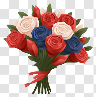 Bouquet - Colorful Bouquet Of Red, White, And Blue Flowers Transparent PNG